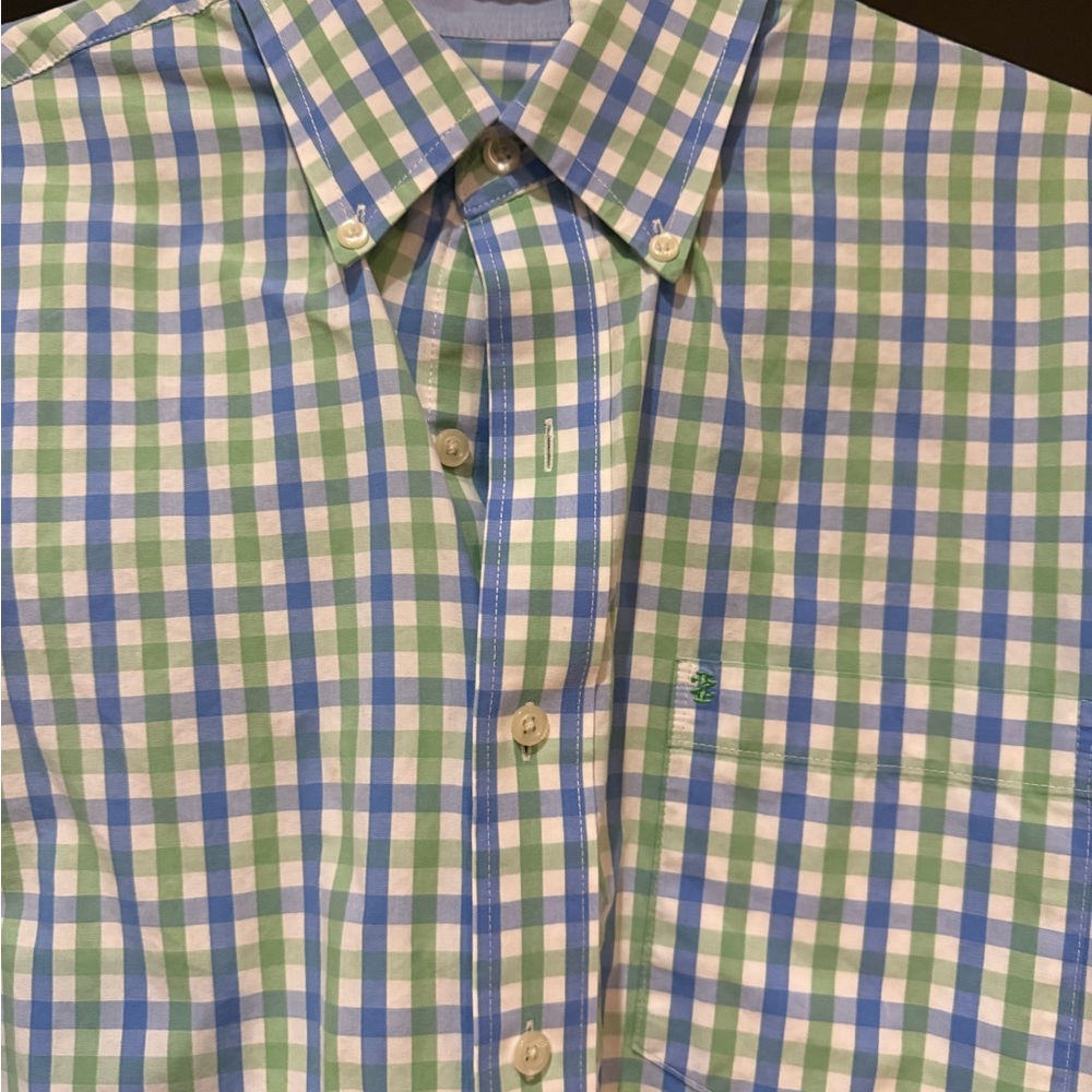 Izod Blue and Green Casual Button Down Shirt - lightly worn - Picture 2 of 5